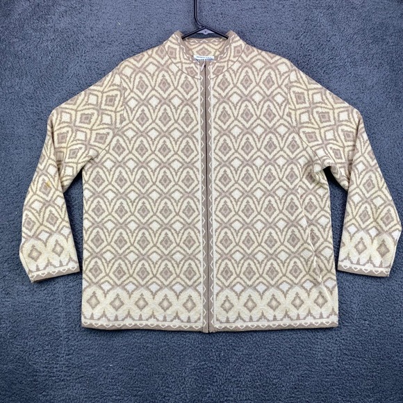 Pendleton Portland Oregon 1X Merino Wool Diamond Pattern Knit Zip Up Jacket - Picture 1 of 7